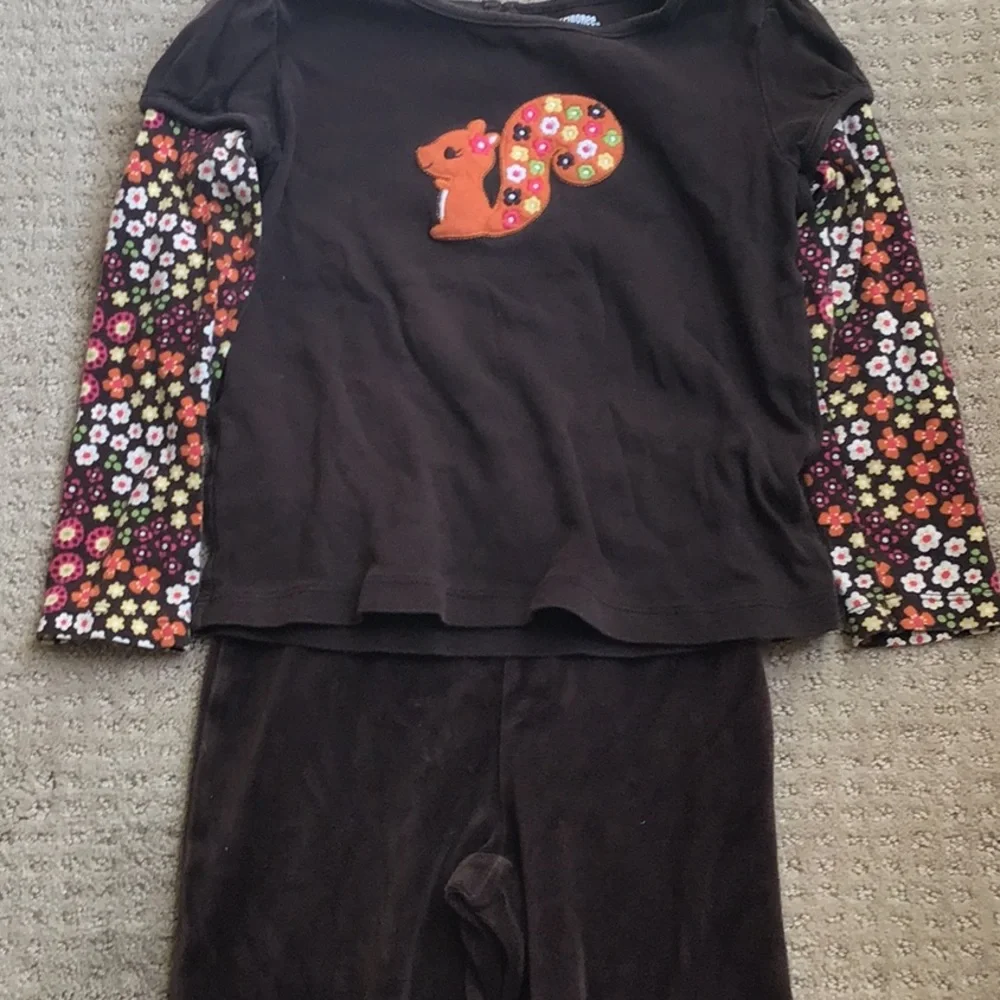 Gymboree Brown Floral Sleeve Squirrel Two-Piece Set